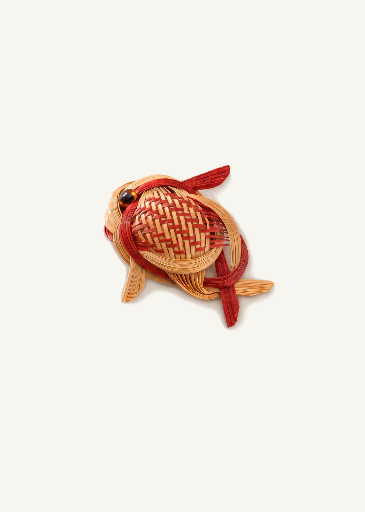 Bamboo Woven Fish Brooch — off-white background hero