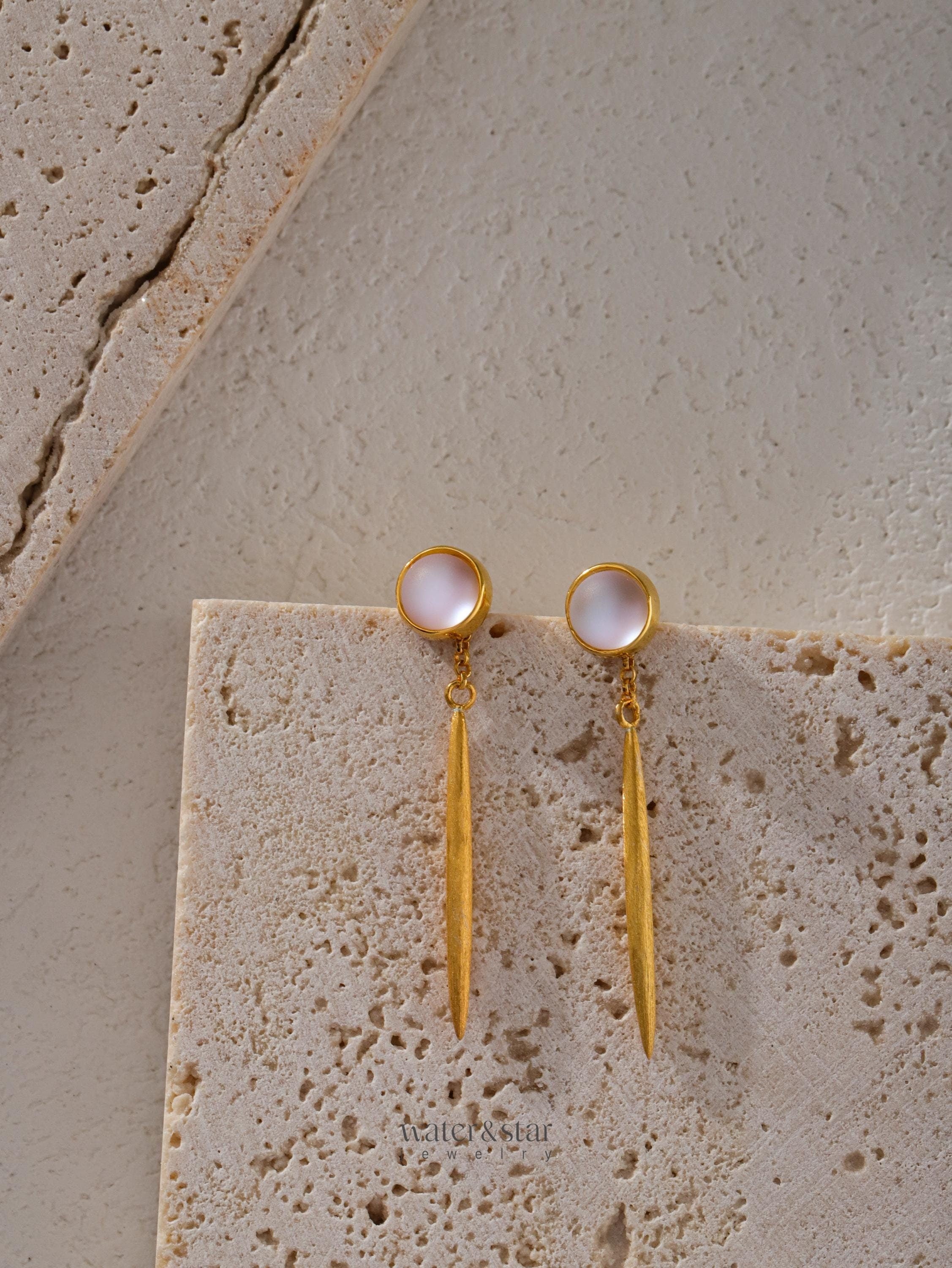 Bar Dangle Earrings with moon stone