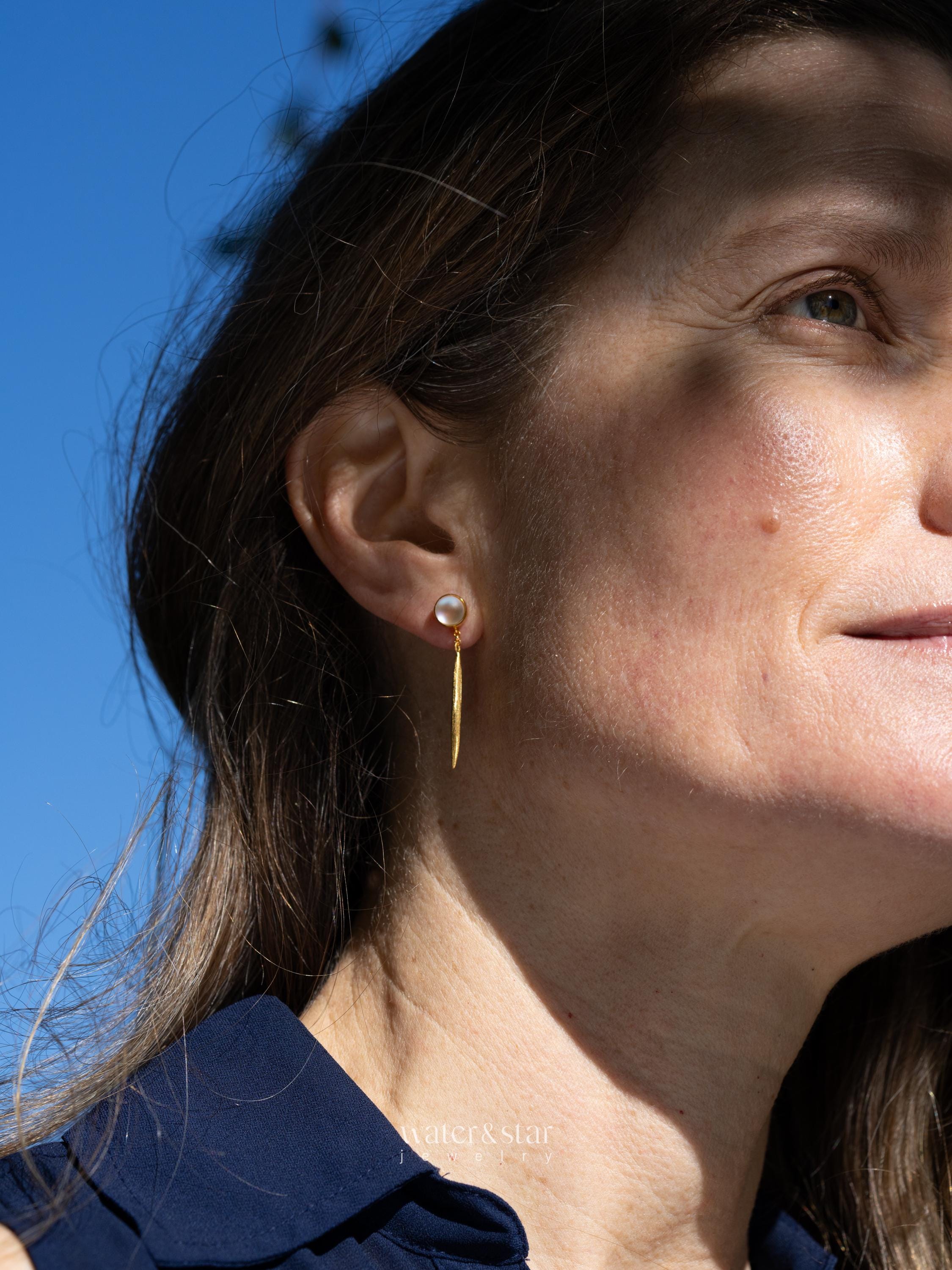 Bar Dangle Earrings with moon stone