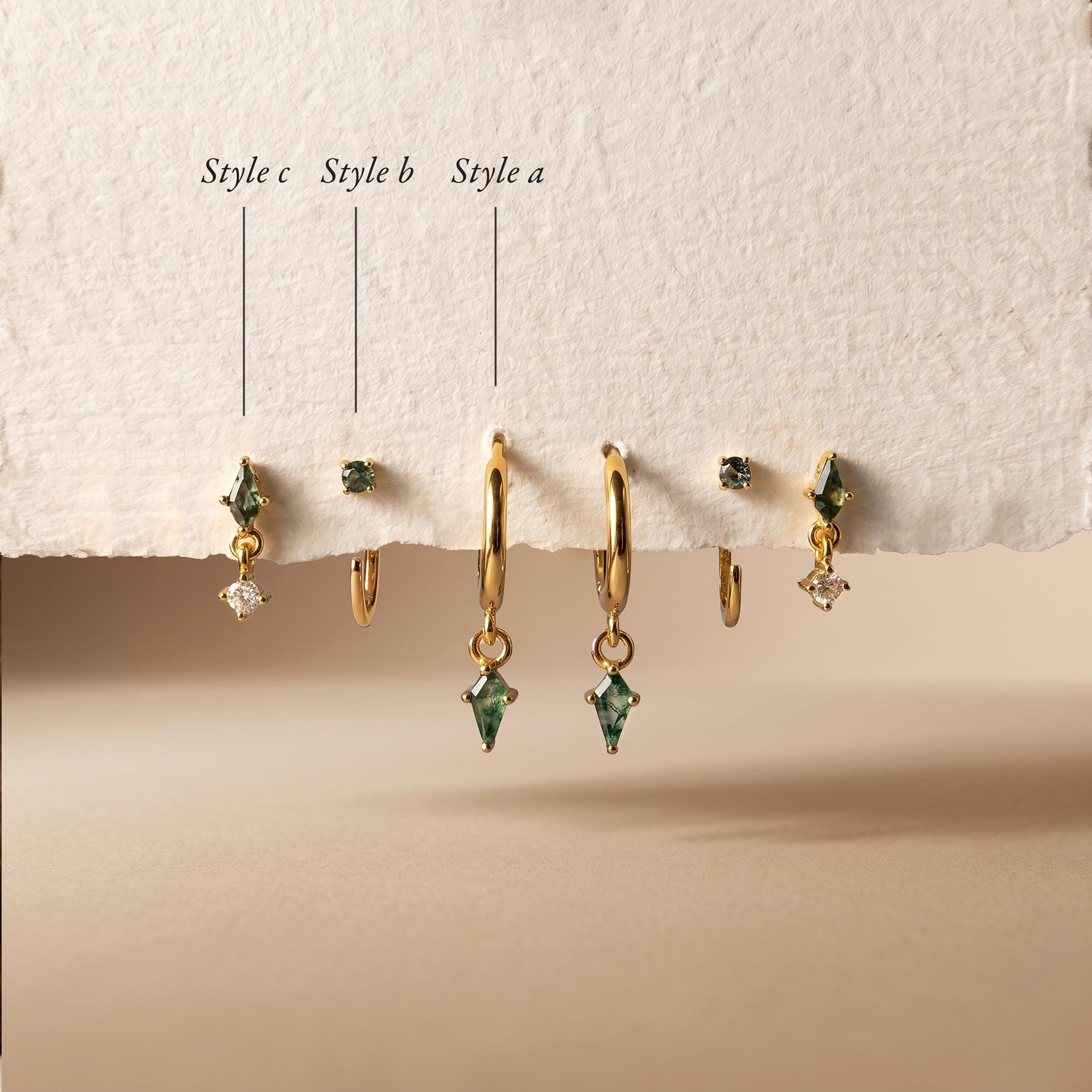 Moss Agate & Diamond Earring Set