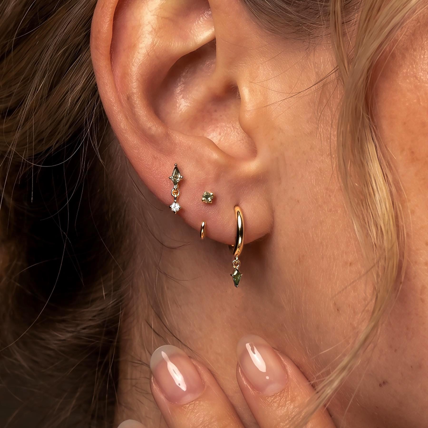Moss Agate & Diamond Earring Set