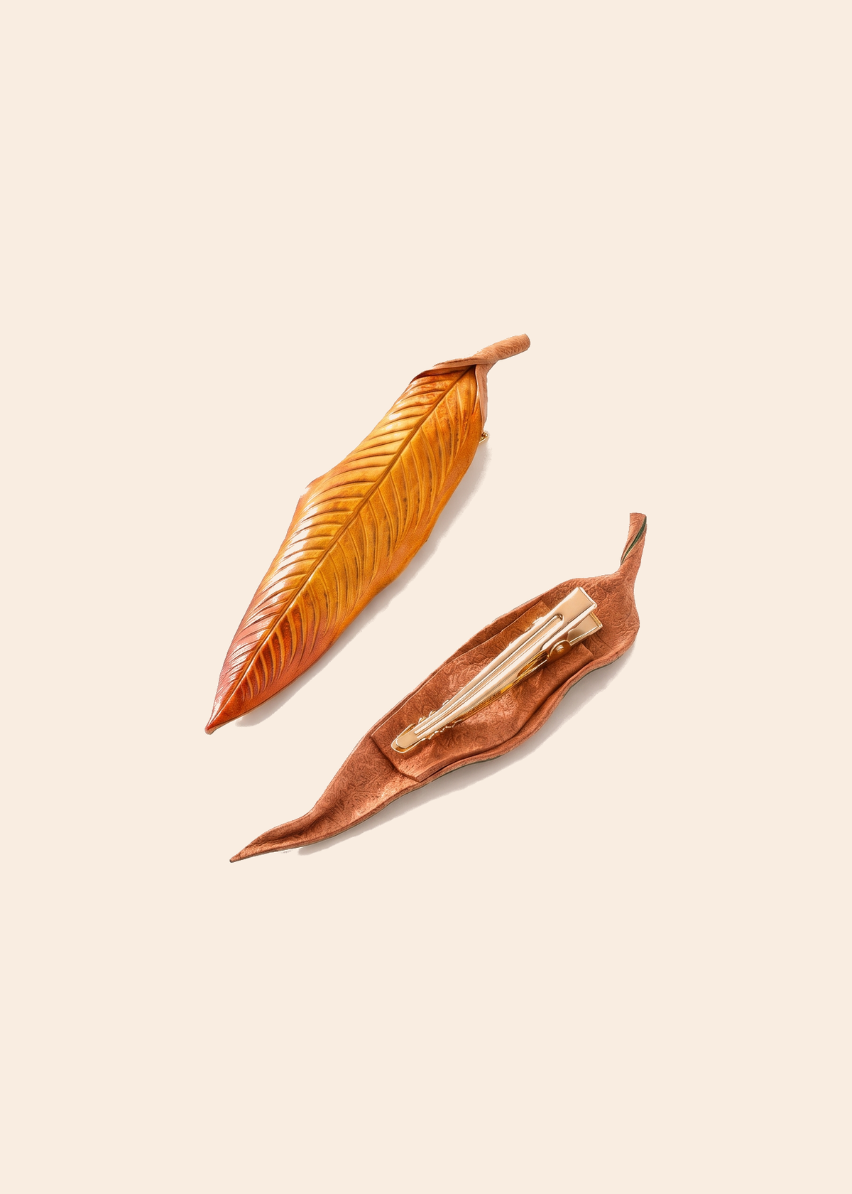 Leather Leaf Hair Clip — off-white background hero
