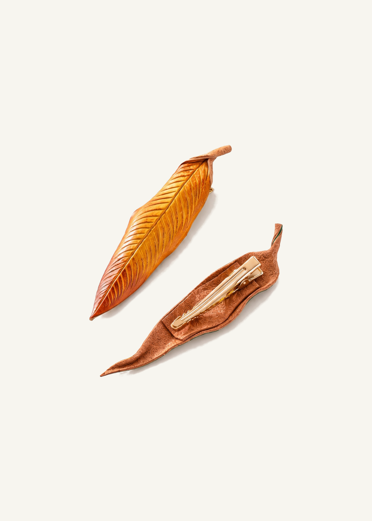 Leather Leaf Hair Clip — off-white background hero