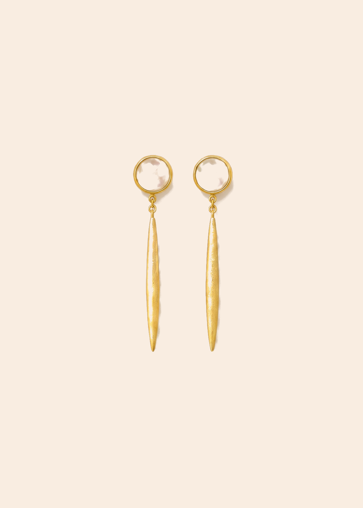 Bar Dangle Earrings with Moonstone — off-white background hero