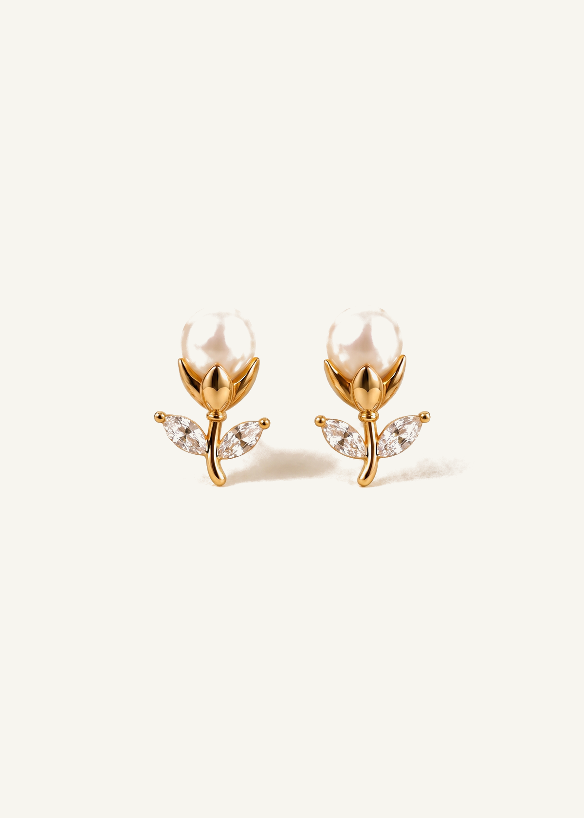 Tulip Stud Earrings with Freshwater Pearl — off-white background hero