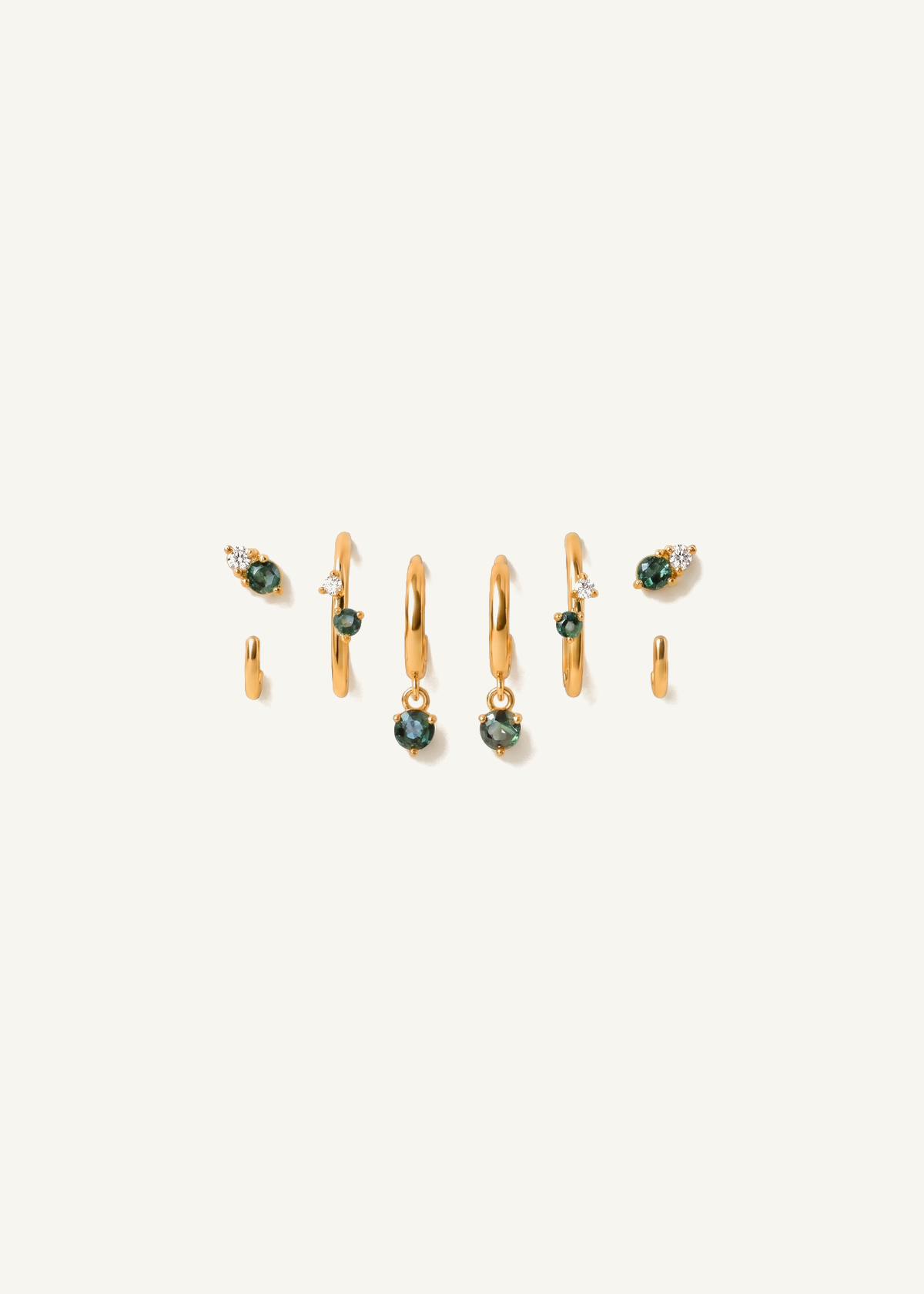 Monet-Inspired Moss Agate Huggie Set with CZ — off-white background hero