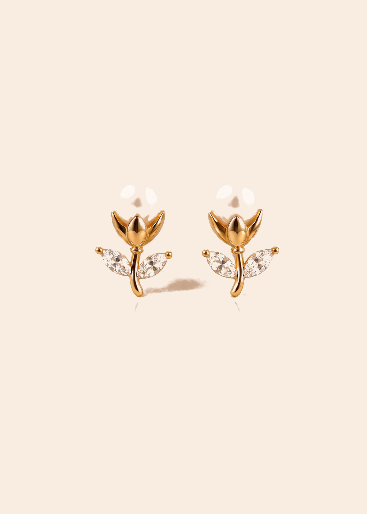 Tulip Stud Earrings with Freshwater Pearl — off-white background hero