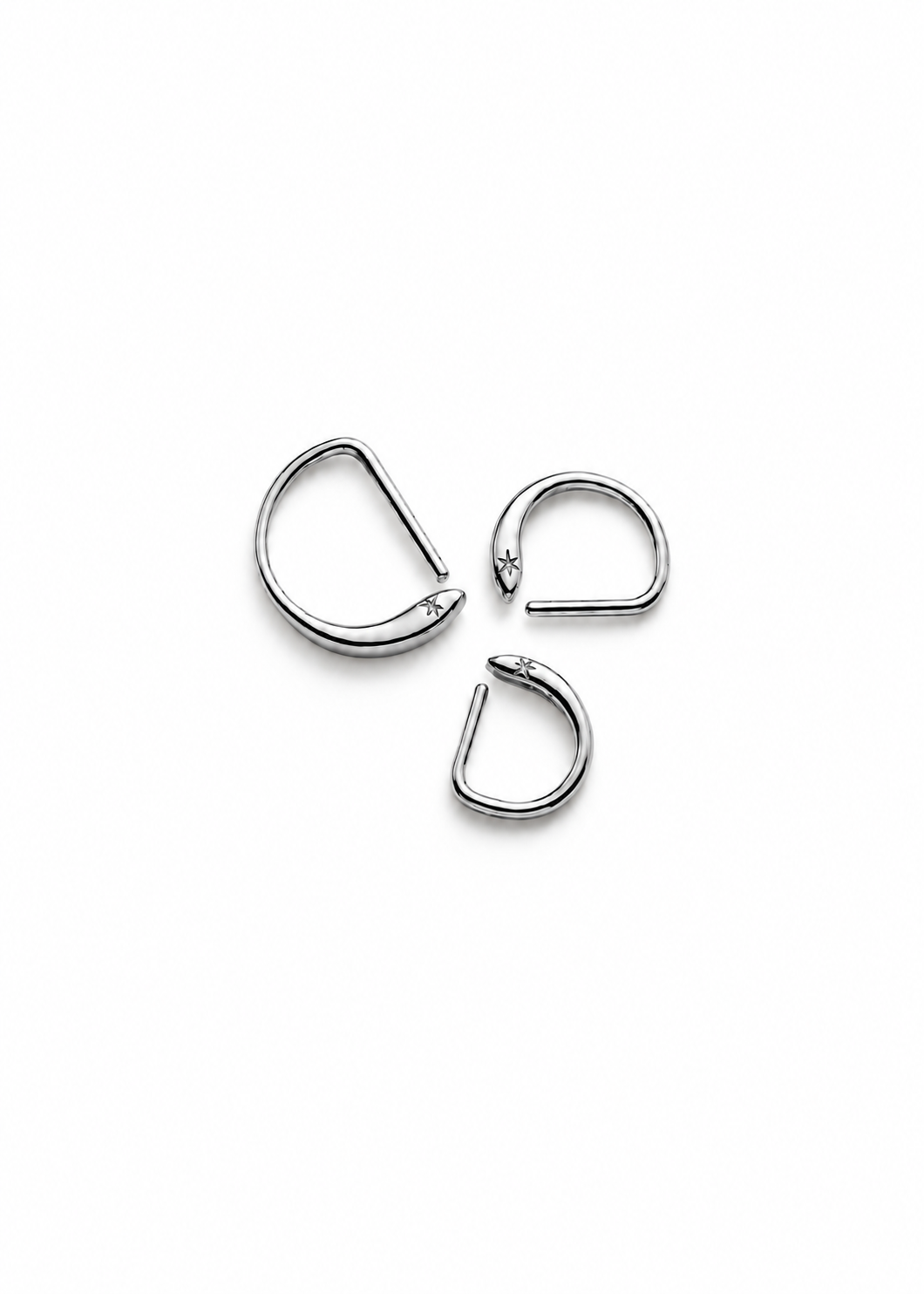 D Shape Sleeper Earrings — white background silver hero