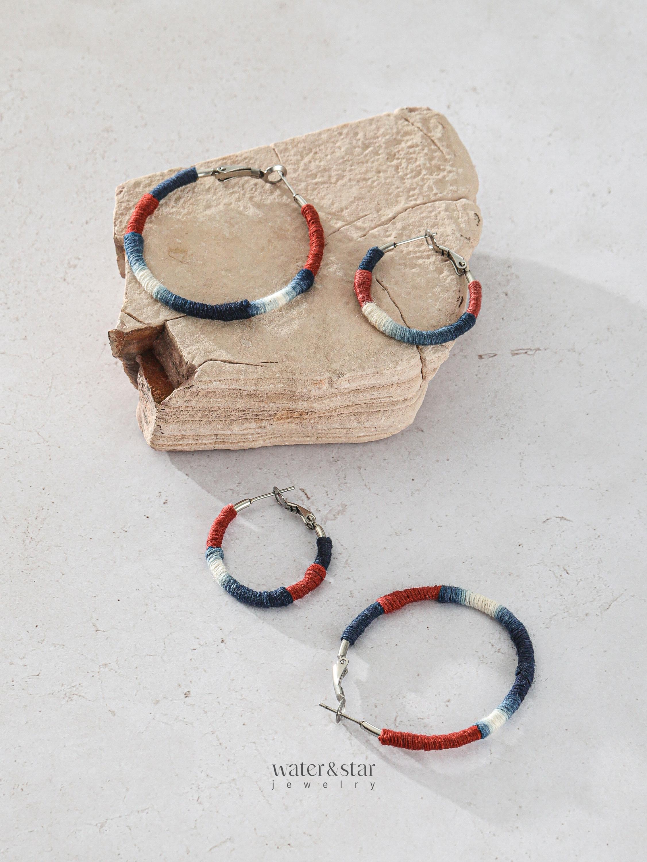 Shibori Textile Hoop Earrings