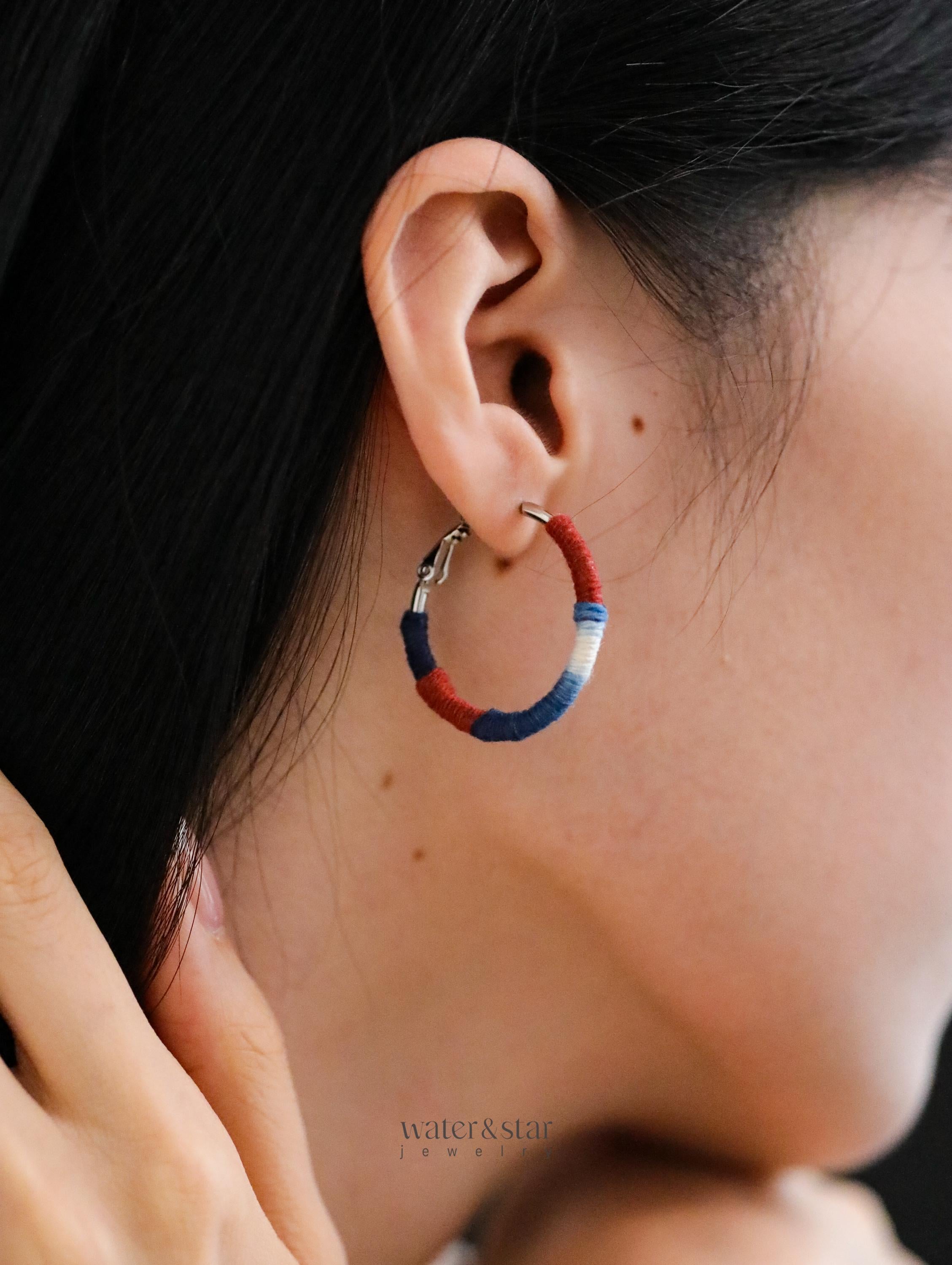 Shibori Textile Hoop Earrings