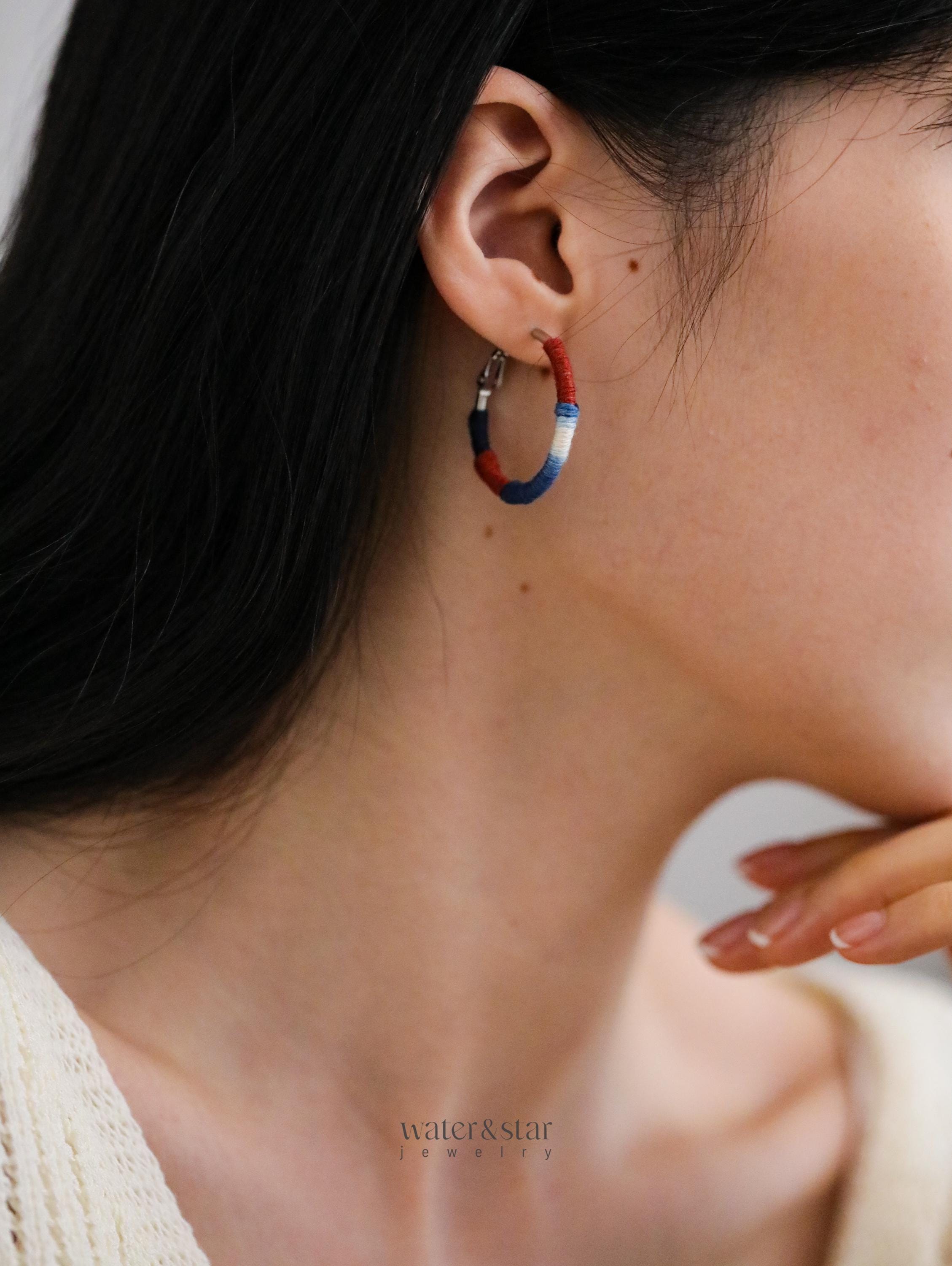 Shibori Textile Hoop Earrings