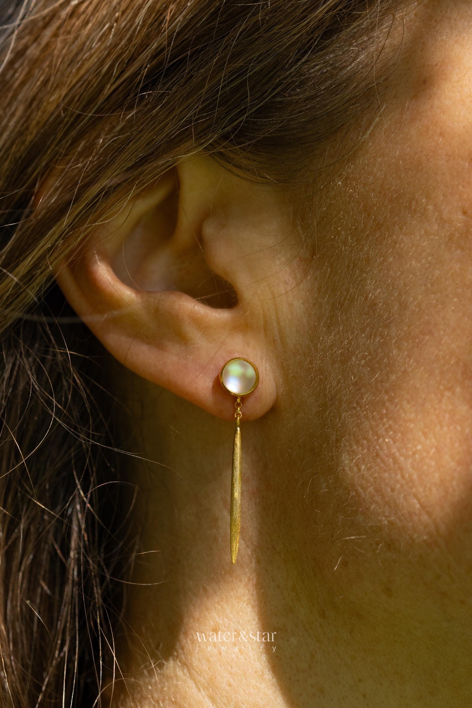 Bar Dangle Earrings with moon stone