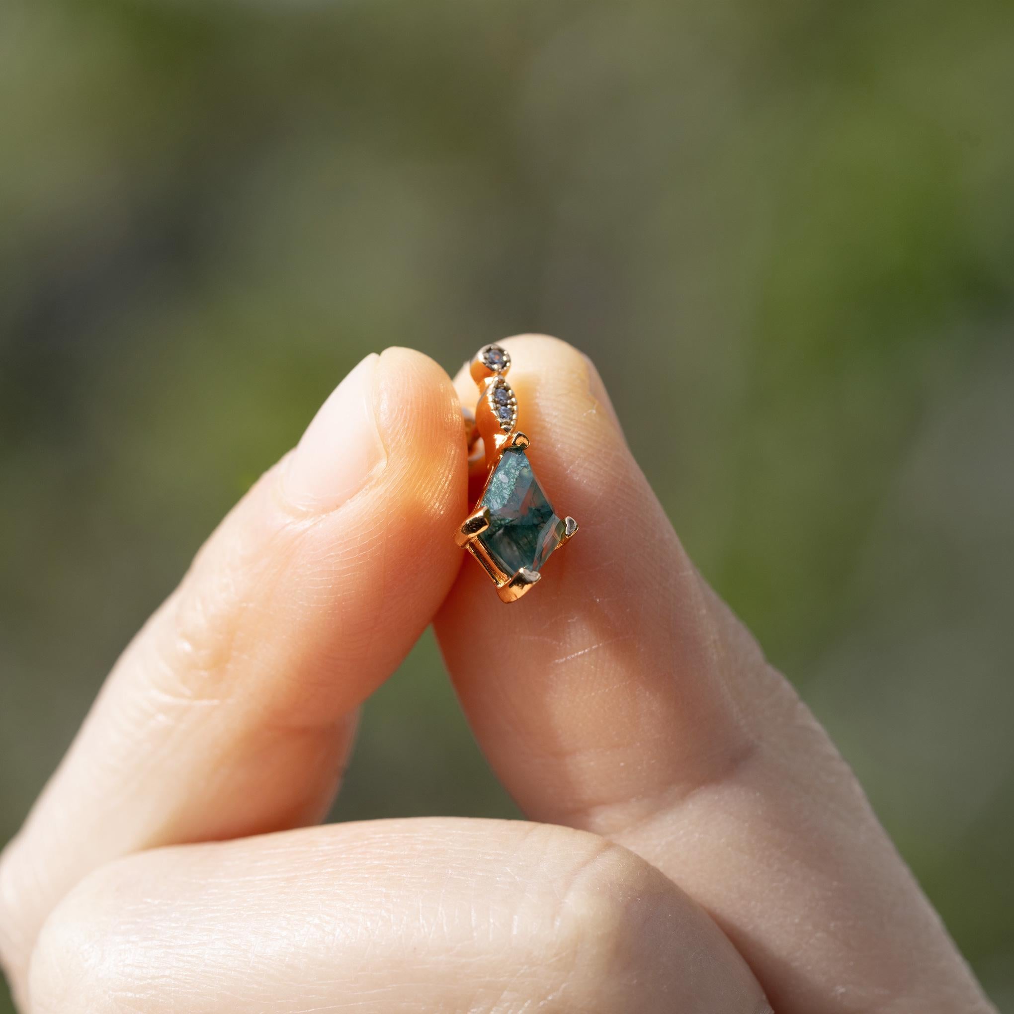 Moss Agate Hoop Earrings with CZ Stone Studs