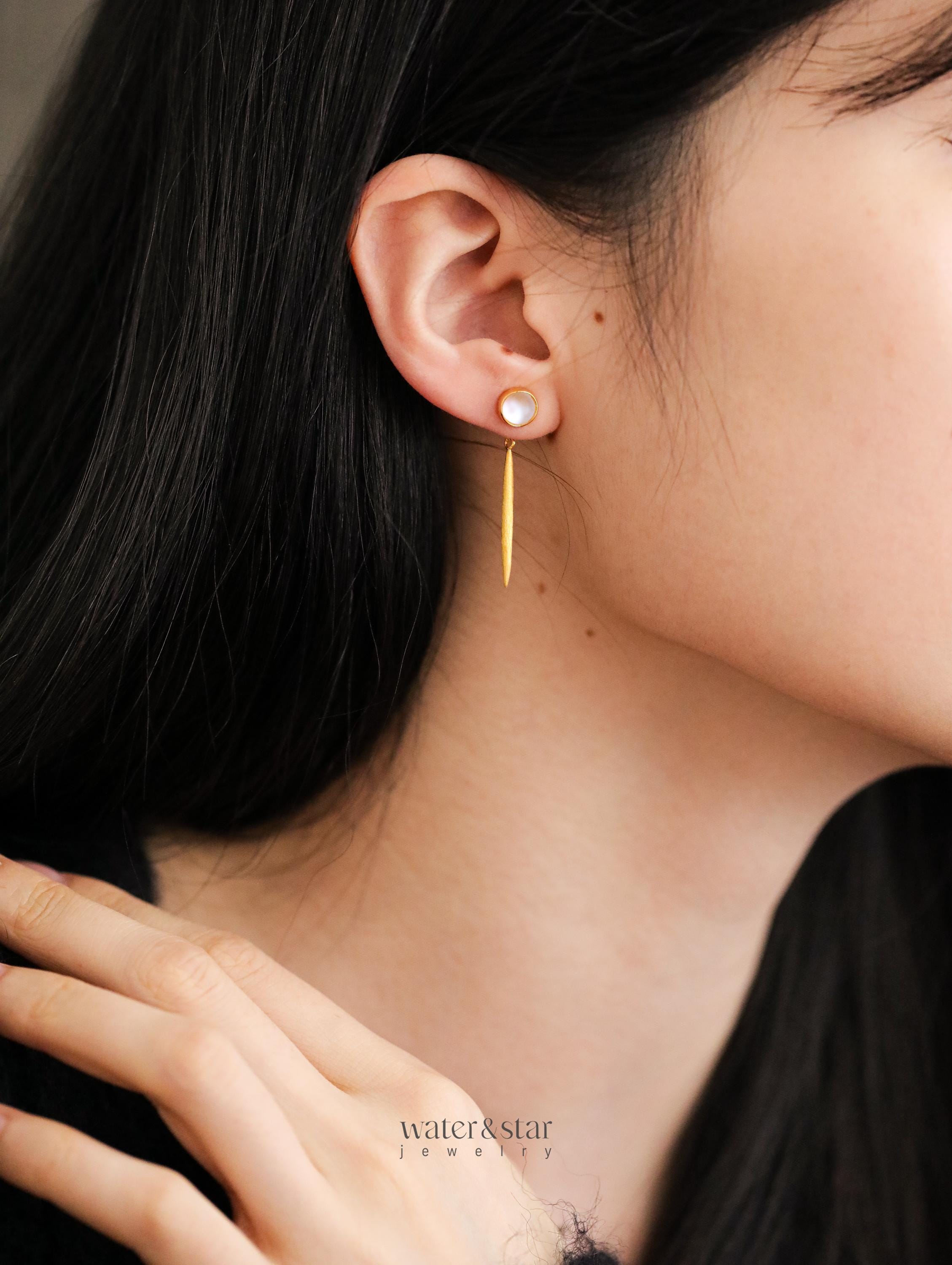 Bar Dangle Earrings with moon stone