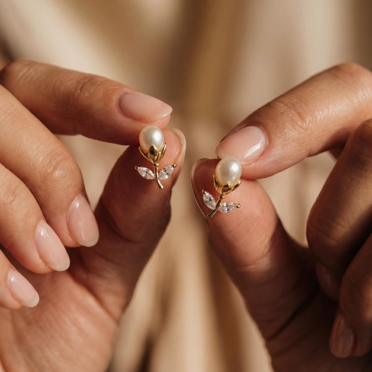 Tulip Stud Earrings with Freshwater Pearl