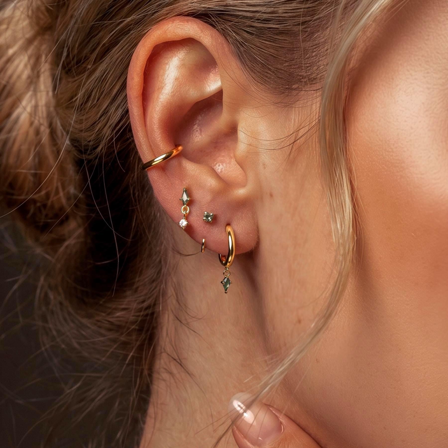 Moss Agate & Diamond Earring Set