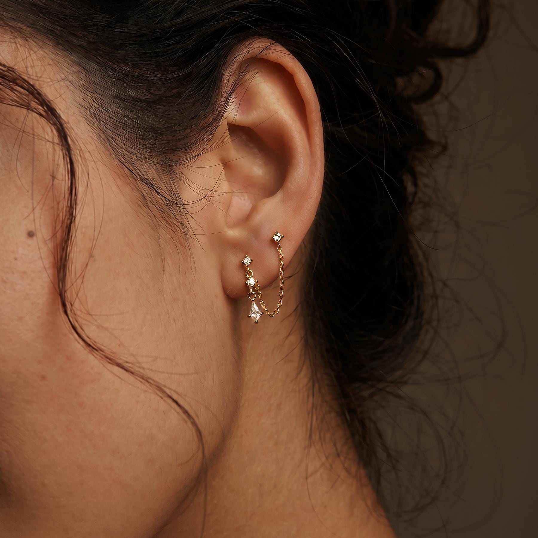 Double Piercing Chain Earring