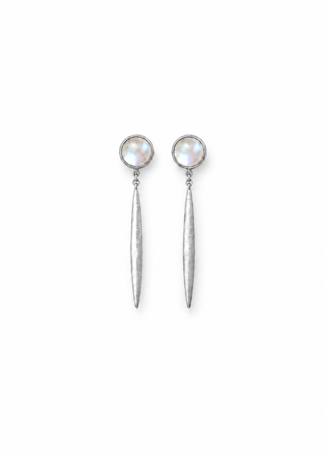 Bar Dangle Earrings with Moonstone — white background silver hero